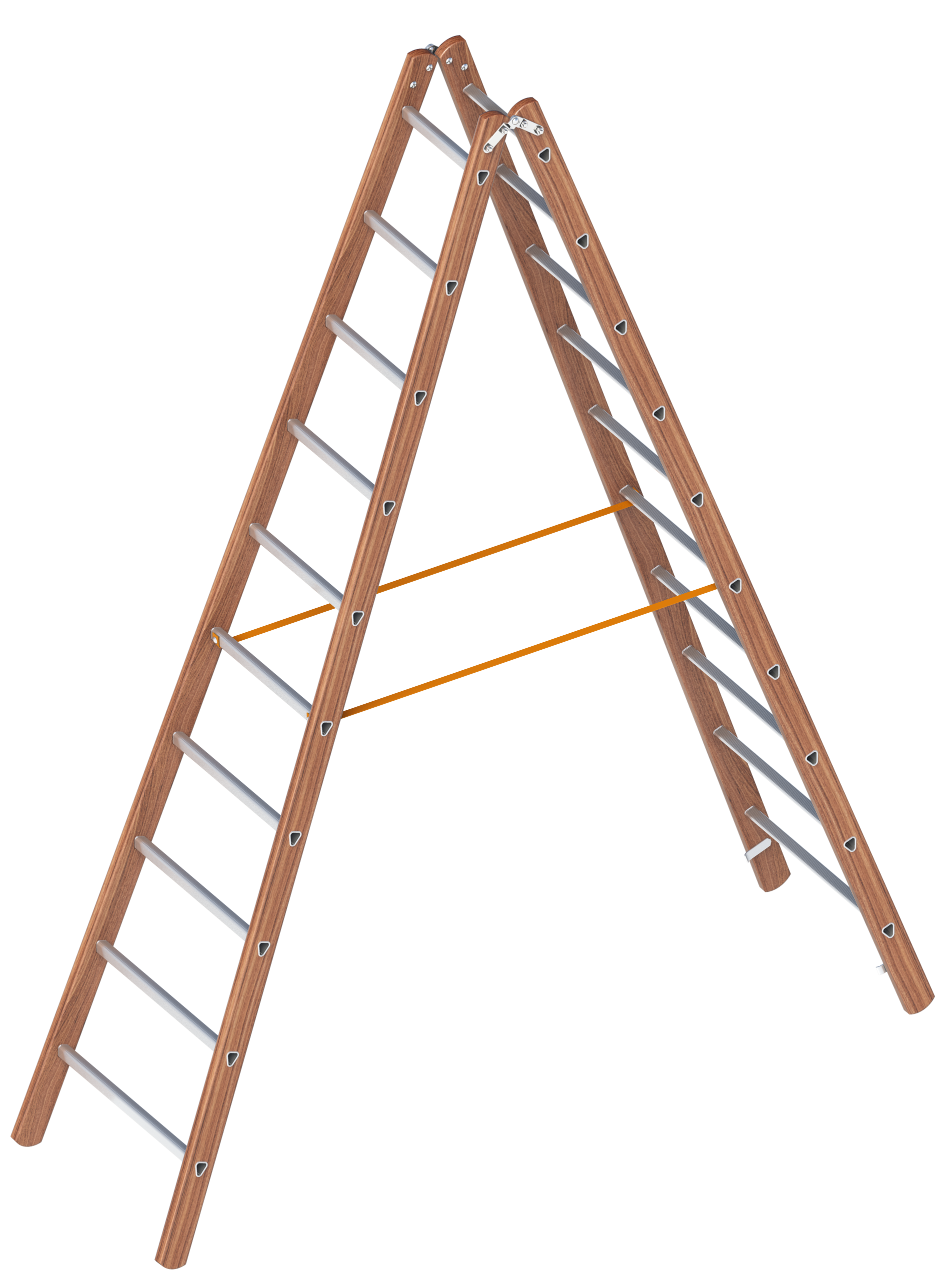 Houten dubbele ladder met aluminium sporten