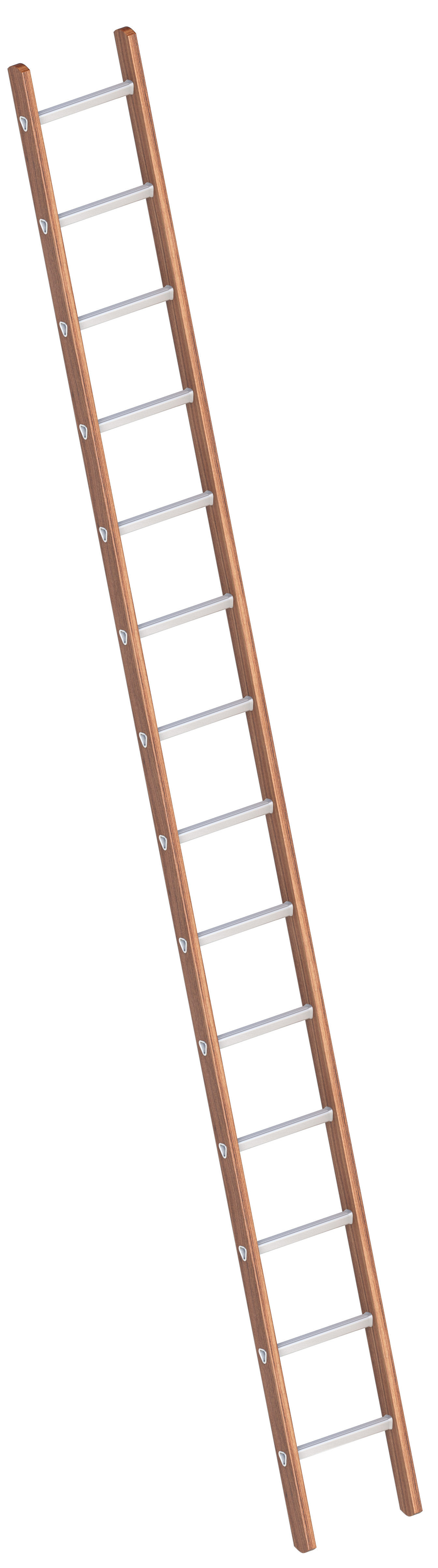 Enkele houten ladder met aluminium sporten