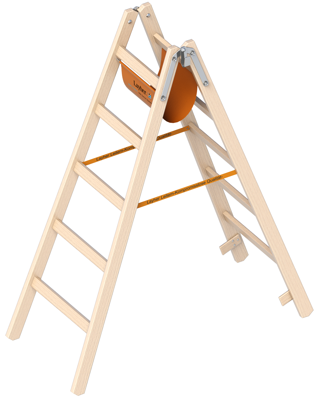 Dubbele houten ladder met houten sporten