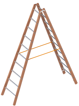 Houten dubbele ladder met aluminium sporten