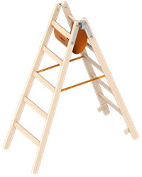 Dubbele houten ladder met houten sporten